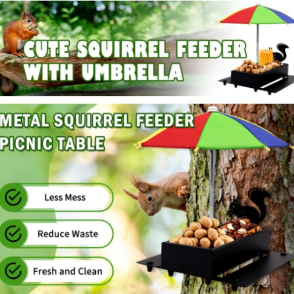 Squirrel & Chipmunk Miniature Metal Picnic Table w/Corn Cob Holder & Umbrella - Picture 8 of 12